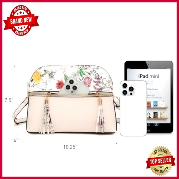 Vegan Leather Crossbody Bag with Tassel Zipper Pocket Adjustable Strap Travel - Picture 4 of 7